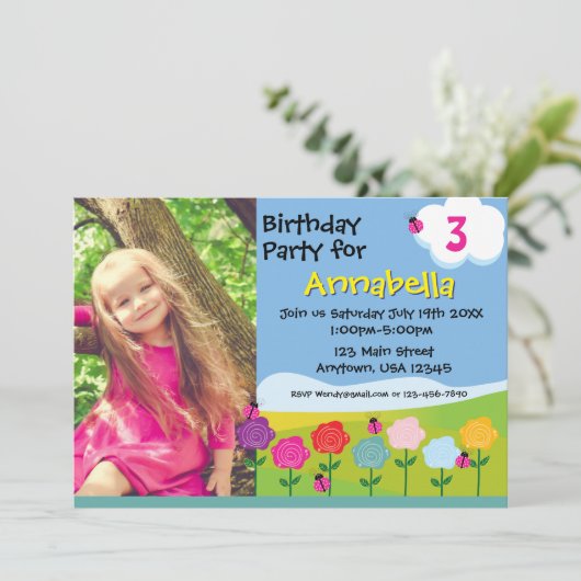 Schattigee lieveheersbeestje tuin verjaardagsuitno kaart (Staand voorkant)