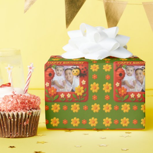 Schattigee lieveheersbeestje verjaardagsfoto cadeaupapier (Verjaardagsfeest)