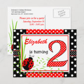 Schattigee lieveheersbeestjes 2e verjaardag uitnodiging briefkaart (Voorkant / Achterkant)