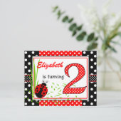 Schattigee lieveheersbeestjes 2e verjaardag uitnodiging briefkaart (Staand voorkant)