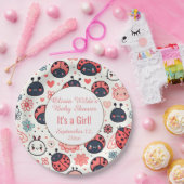 Schattigee lieveheersbeestjes en bloemen Baby show Papieren Bordje (Feest)