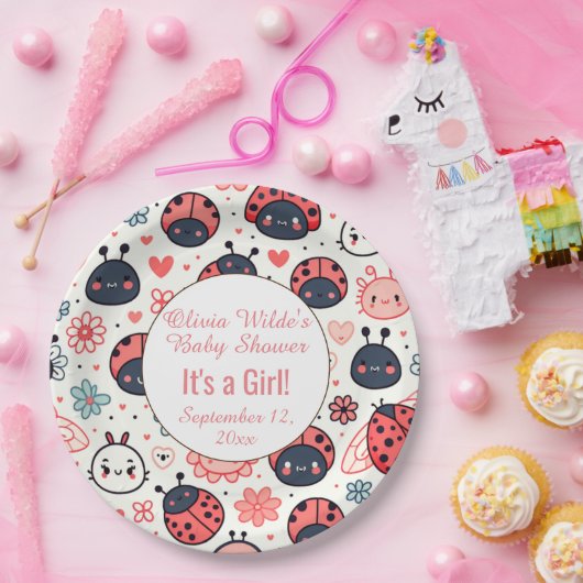 Schattigee lieveheersbeestjes en bloemen Baby show Papieren Bordje (Feest)