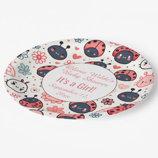 Schattigee lieveheersbeestjes en bloemen Baby show Papieren Bordje (Gekanteld)