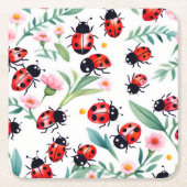 Schattigee lieveheersbeestjes en bloemenpatroon wi kartonnen onderzetters (Voorkant)