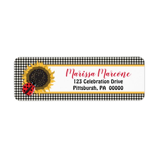 Schattigee lieveheersbeestjes en zonnebloemen BW G Etiket (Voorkant)