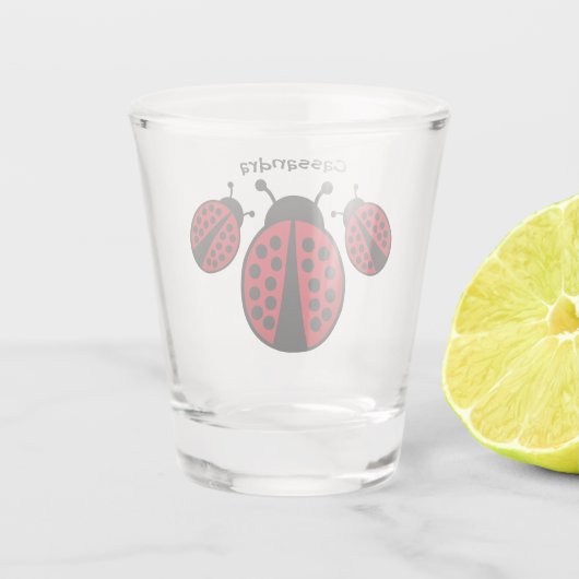 Schattigee lieveheersbeestjes met jouw naam shot glas (Achterkant)