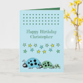 Schattigee lieveheersbeestjes naam sterren blauw k kaart (Gele Bloem)