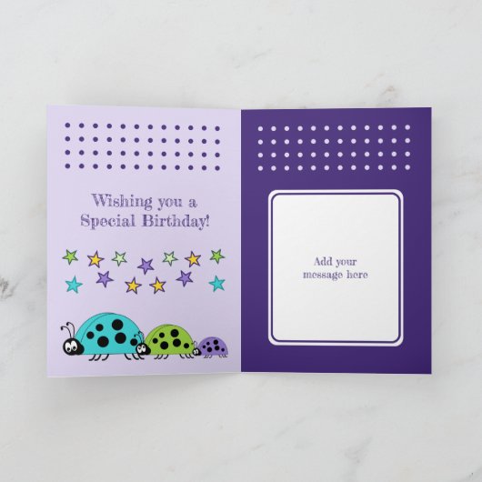 Schattigee lieveheersbeestjesnaam sterren paarse k kaart (Binnen)