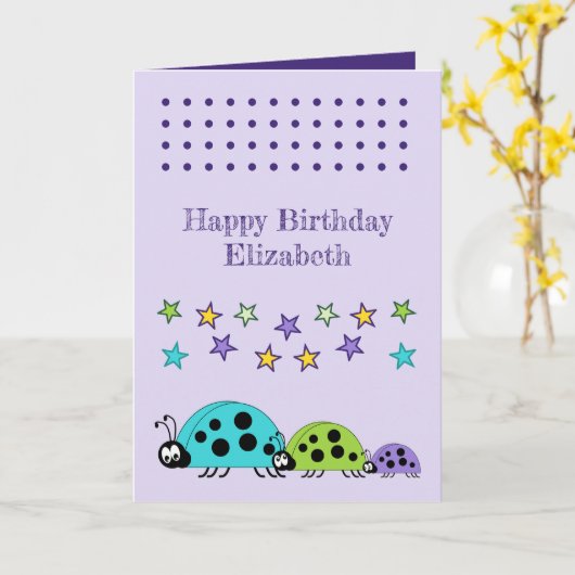 Schattigee lieveheersbeestjesnaam sterren paarse k kaart (Gele Bloem)