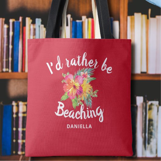 Schattigee "Liever Beaching" Custom Red Tote Bag