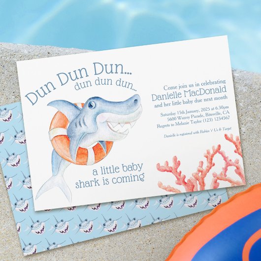 Schattigee Lifesaver Shark waterverf baby shower Kaart