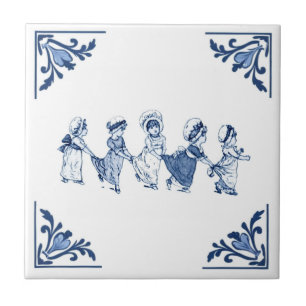  Schattigee lijn van meisjes Delfts Blauw & Wit Tegeltje