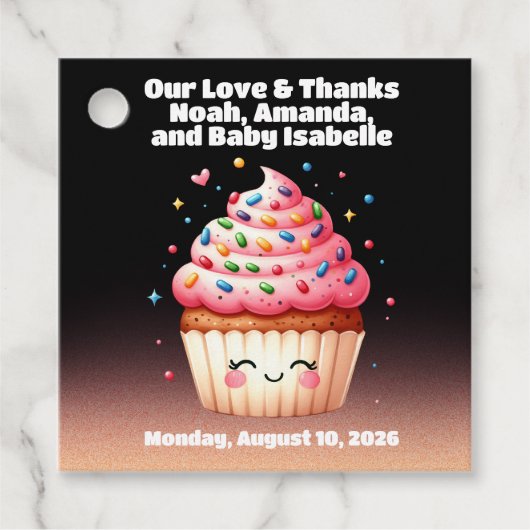 Schattigee L'il Cupcake Sprinkles Baby shower Welk Bedankjes Labels (Voorkant)