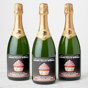 Schattigee L'il Cupcake Sprinkles Baby shower Welk Sparkling Wijnetiket