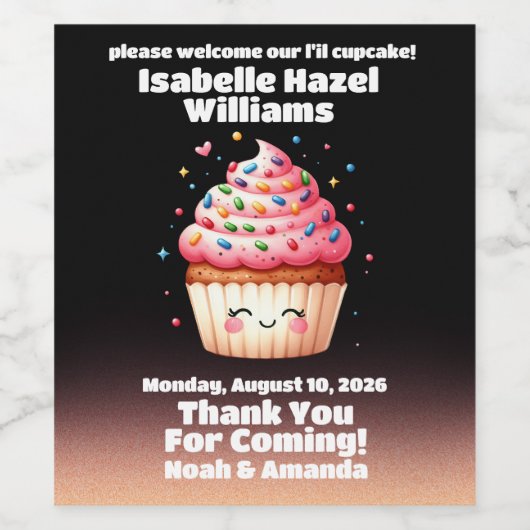 Schattigee L'il Cupcake Sprinkles Baby shower Welk Wijn Etiket (Enkel label)