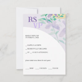 Schattigee Lila Blauw Groene Bloemen Waterverf RSVP Kaartje