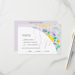 Schattigee Lila Blauw Groene Bloemen Waterverf RSVP Kaartje