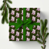 Schattigee Lila Cowgirl laarzen Donkergroen Kerst Inpakpapier Vel