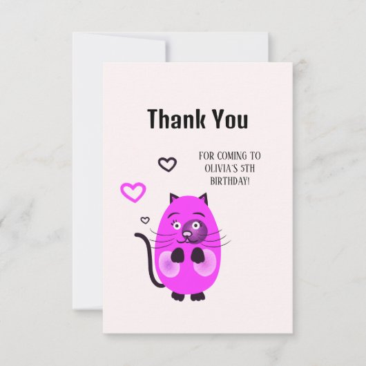 Schattigee lila kat bedankkaart (Voorkant)