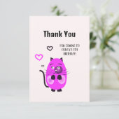 Schattigee lila kat bedankkaart (Staand voorkant)