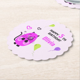 Schattigee lila kat kartonnen onderzetters