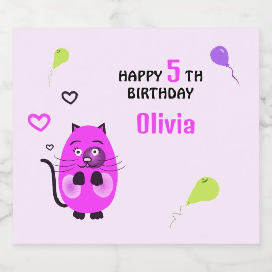 Schattigee lila kat sparkling wijnetiket (Enkel label)