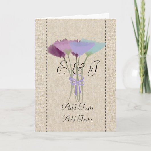 Schattigee Lila Peony Bouquet Monogrammed Kaart (Voorkant)