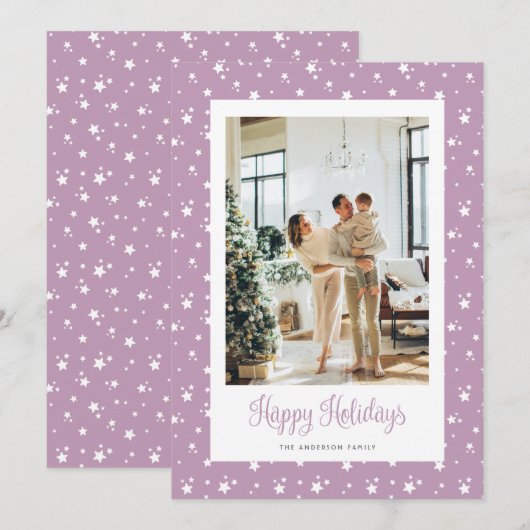 Schattigee Lila Prettige feestdagen Kaart Sterrenf (Voorkant / Achterkant)