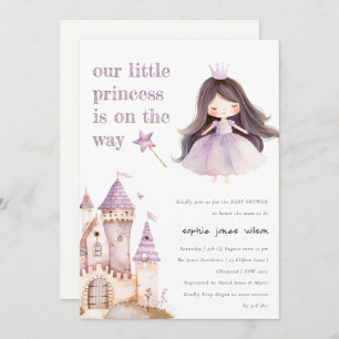 Schattigee Lila Princess Castel Waterverf Baby sho Kaart