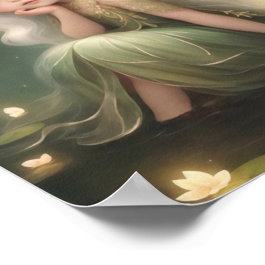 Schattigee Lilypad fee met bloemen, grillige kunst Poster (Hoek)