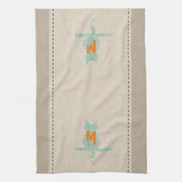 Schattigee Linnen Look Mint Monogrammed Kattenhand Theedoek