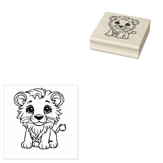 Schattigee Lion Cub Outline Cartoon Tekening Rubberstempel (Gestempeld)