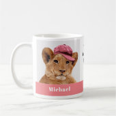 Schattigee Lion Cub Personaliseer naam en bericht Koffiemok (Links)