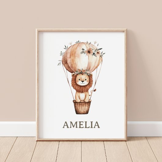 Schattigee Lion Hot Air Balloon Boho Baby Nursery  Poster
