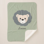 Schattigee Lion Illustration Sage Green Custom Bab Sherpa Deken (Voorkant)