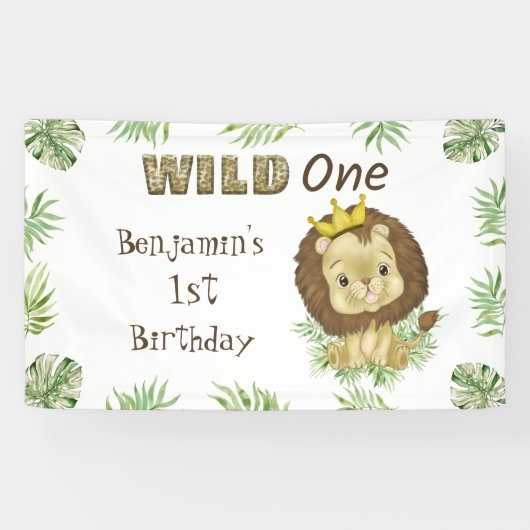 Schattigee Lion King 1e verjaardag Wild One Birthd Spandoek (Horizontaal)
