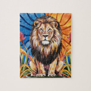 Schattigee Lion King Wild Animal Floral Waterverf Legpuzzel