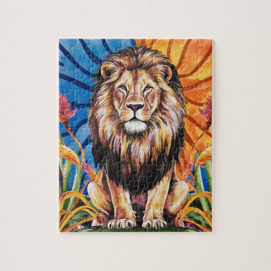 Schattigee Lion King Wild Animal Floral Waterverf Legpuzzel (Verticaal)