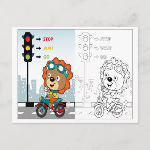 Schattigee Lion Riding Motorcycle Kleuractiviteit Briefkaart