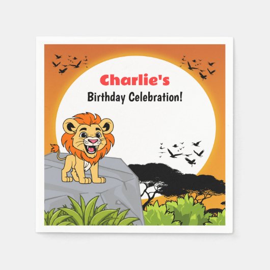 Schattigee Lion Safari Tropical Oerwoud Cartoon Ve Servet (Voorkant)