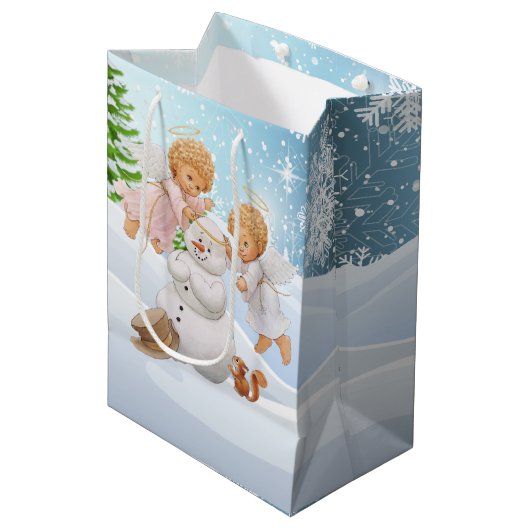 Schattigee Little Angels en Snowman Medium Gift Ba Cadeauzakje (Voorkant Gekanteld)