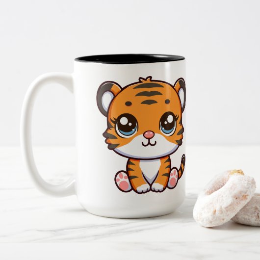 Schattigee Little Baby Tiger Cartoon Tweekleurige Koffiemok (Met donut)