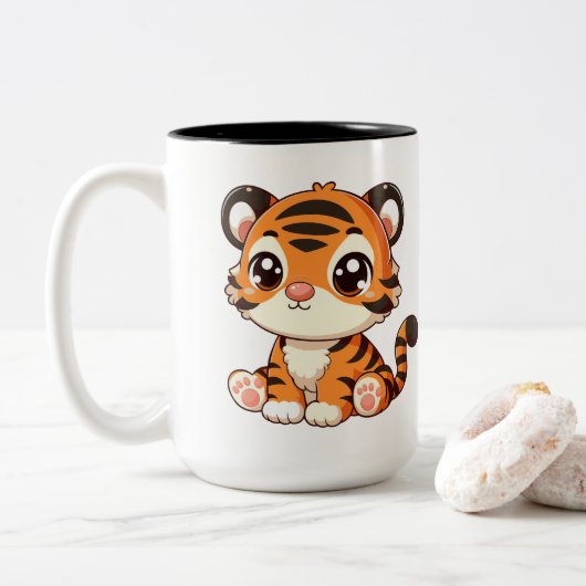 Schattigee Little Baby Tiger Cartoon Tweekleurige Koffiemok (Met donut)