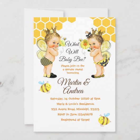 Schattigee Little Bee Gender Reveal Bee Party Kaart (Voorkant)