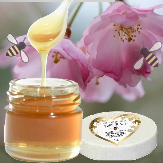 Schattigee Little Bee & honingraat Pure HONEY Gold Hart Sticker