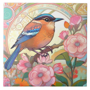 Schattigee Little Bird Art Nouveau Deco Inspo Flor Tegeltje