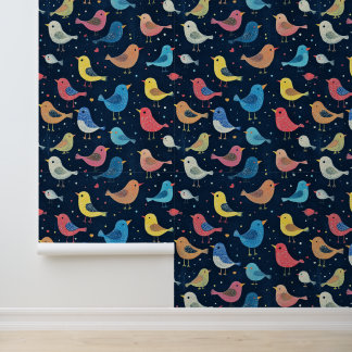 Schattigee Little Bird Pattern Krijttekening Behang
