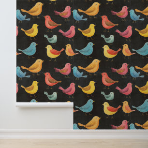 Schattigee Little Bird Pattern Krijttekening Behang