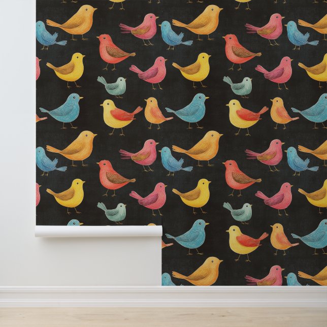 Schattigee Little Bird Pattern Krijttekening Behang (Applicatie)