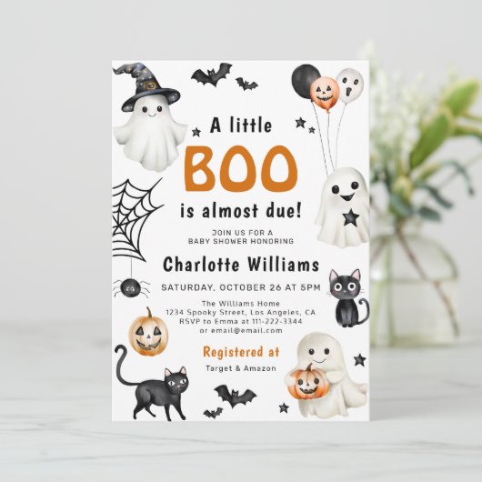 Schattigee Little Boo Baby shower Halloween Kaart (Staand voorkant)